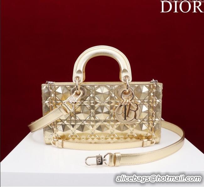 Affordable Price Dior Medium Lady D-Joy Bag in Metallic Cannage Leather M0540 Yellow Gold 2025