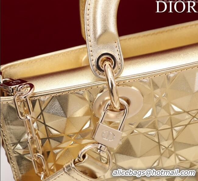 Affordable Price Dior Medium Lady D-Joy Bag in Metallic Cannage Leather M0540 Yellow Gold 2025