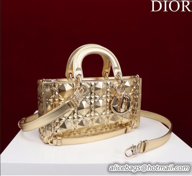 Affordable Price Dior Medium Lady D-Joy Bag in Metallic Cannage Leather M0540 Yellow Gold 2025