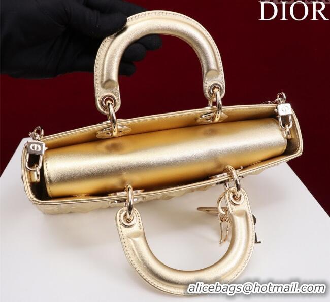 Affordable Price Dior Medium Lady D-Joy Bag in Metallic Cannage Leather M0540 Yellow Gold 2025