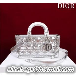 Classic Discount Dior Medium Lady D-Joy Bag in Metallic Cannage Leather M0540 Silver 2025