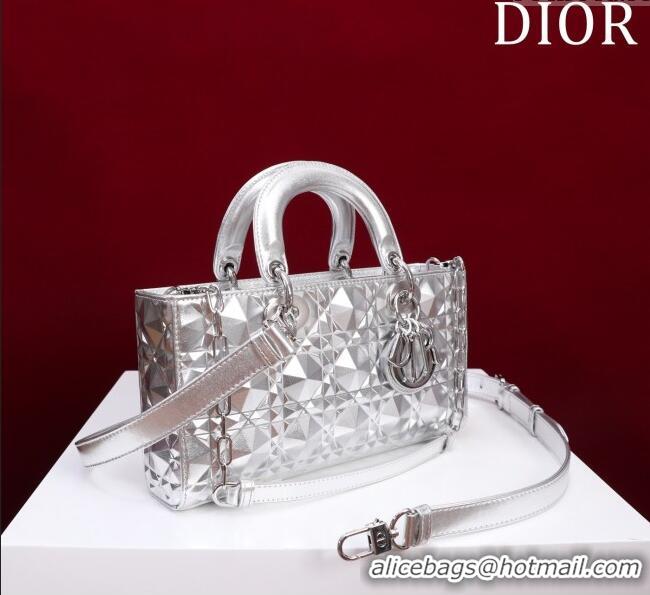 Classic Discount Dior Medium Lady D-Joy Bag in Metallic Cannage Leather M0540 Silver 2025