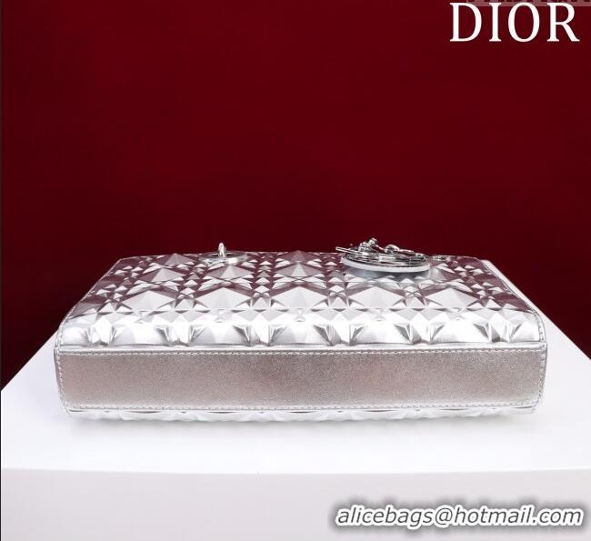 Classic Discount Dior Medium Lady D-Joy Bag in Metallic Cannage Leather M0540 Silver 2025