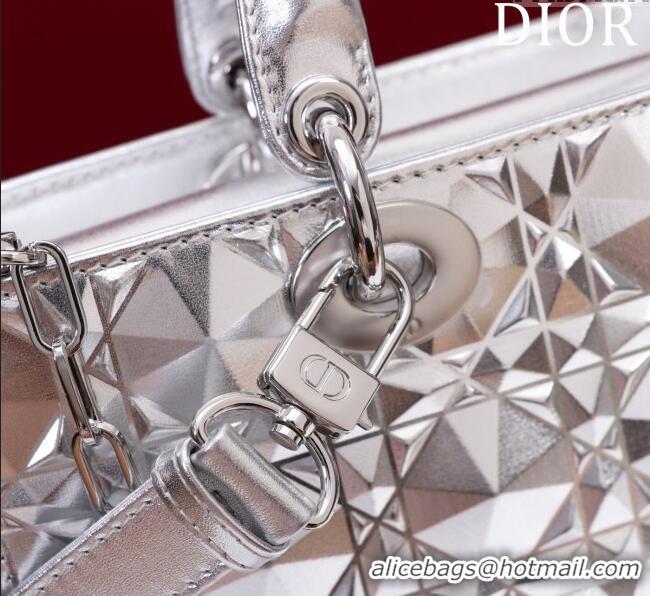 Classic Discount Dior Medium Lady D-Joy Bag in Metallic Cannage Leather M0540 Silver 2025