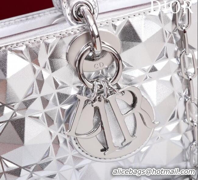 Classic Discount Dior Medium Lady D-Joy Bag in Metallic Cannage Leather M0540 Silver 2025