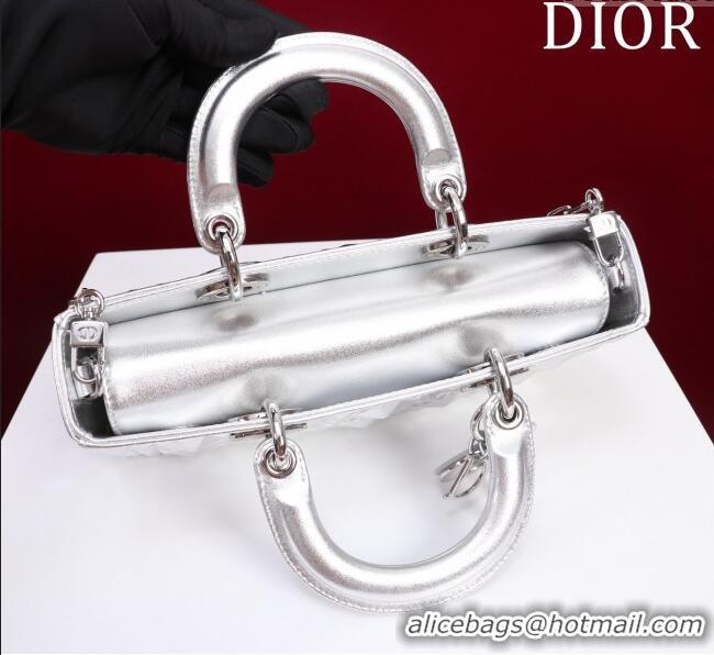 Classic Discount Dior Medium Lady D-Joy Bag in Metallic Cannage Leather M0540 Silver 2025