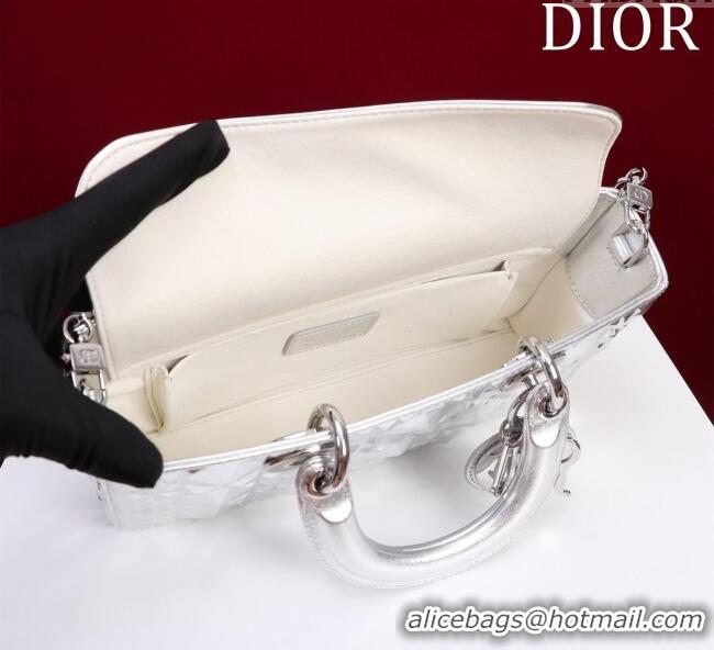Classic Discount Dior Medium Lady D-Joy Bag in Metallic Cannage Leather M0540 Silver 2025