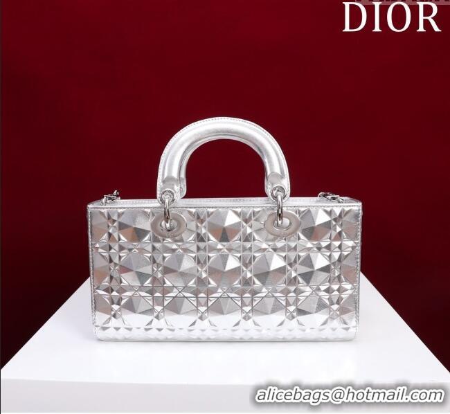 Classic Discount Dior Medium Lady D-Joy Bag in Metallic Cannage Leather M0540 Silver 2025