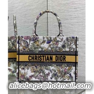 Buy Discount Dior Medium Book Tote Bag in Latte White Embroidery with Yellow Multicolor Dior Chardons Motif D7066 2025
