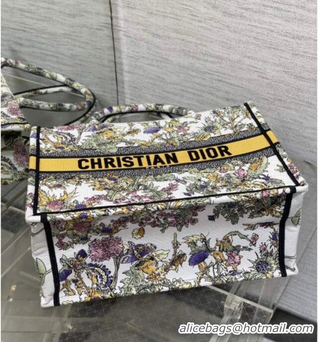 Buy Discount Dior Medium Book Tote Bag in Latte White Embroidery with Yellow Multicolor Dior Chardons Motif D7066 2025