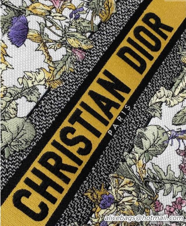 Buy Discount Dior Medium Book Tote Bag in Latte White Embroidery with Yellow Multicolor Dior Chardons Motif D7066 2025