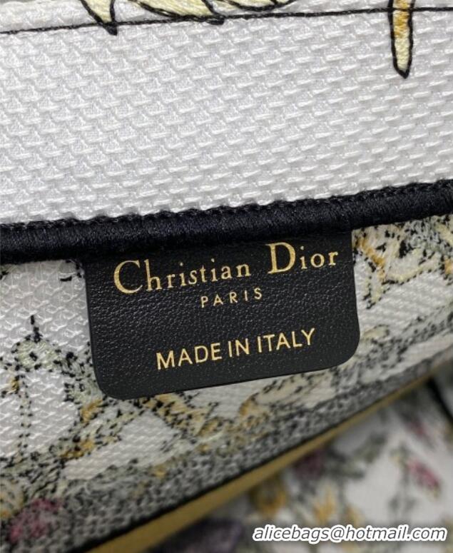 Buy Discount Dior Medium Book Tote Bag in Latte White Embroidery with Yellow Multicolor Dior Chardons Motif D7066 2025