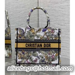 Well Crafted Dior Small Book Tote Bag in Latte White Embroidery with Yellow Multicolor Dior Chardons Motif D7067 2025