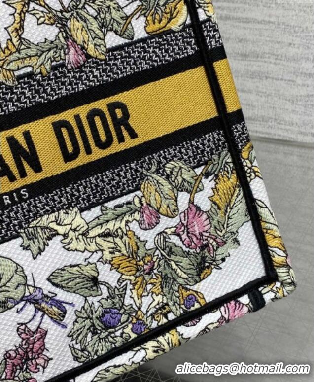 Well Crafted Dior Small Book Tote Bag in Latte White Embroidery with Yellow Multicolor Dior Chardons Motif D7067 2025