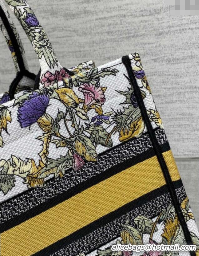 Well Crafted Dior Small Book Tote Bag in Latte White Embroidery with Yellow Multicolor Dior Chardons Motif D7067 2025