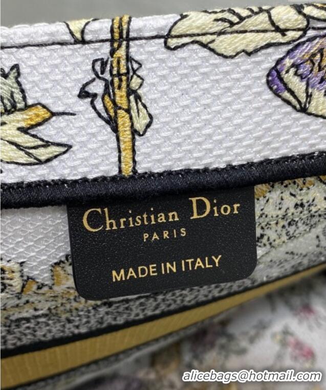 Well Crafted Dior Small Book Tote Bag in Latte White Embroidery with Yellow Multicolor Dior Chardons Motif D7067 2025