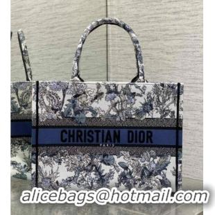 Well Crafted Dior Medium Book Tote Bag in Latte White Embroidery with Blue Multicolor Dior Chardons Motif D7066 2025