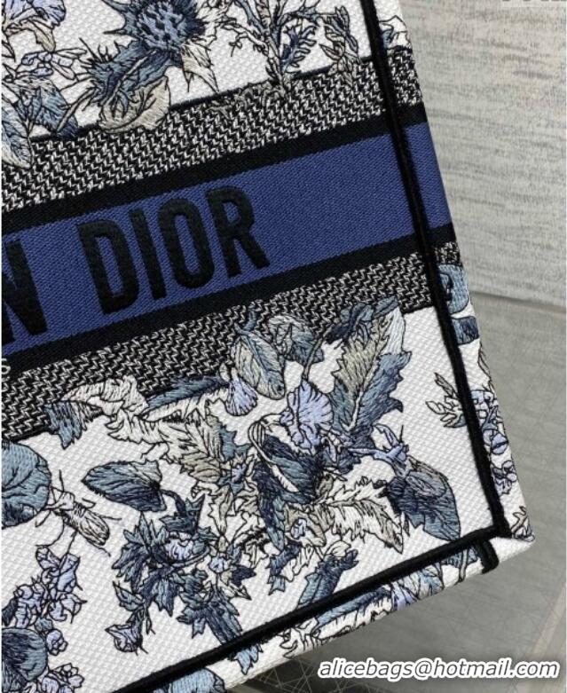Well Crafted Dior Medium Book Tote Bag in Latte White Embroidery with Blue Multicolor Dior Chardons Motif D7066 2025