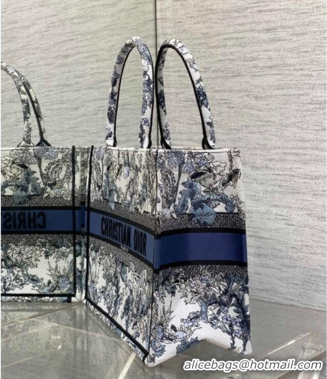 Well Crafted Dior Medium Book Tote Bag in Latte White Embroidery with Blue Multicolor Dior Chardons Motif D7066 2025