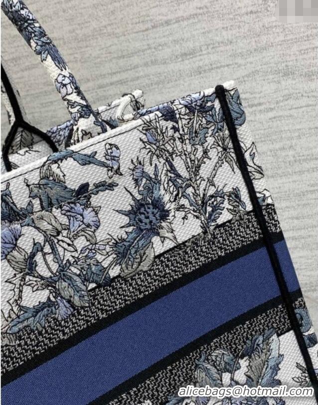 Well Crafted Dior Medium Book Tote Bag in Latte White Embroidery with Blue Multicolor Dior Chardons Motif D7066 2025