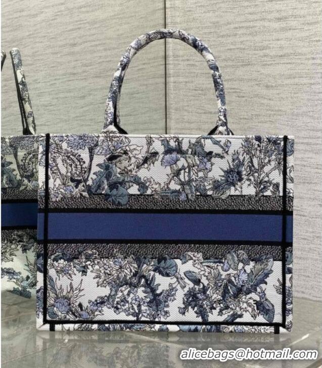 Well Crafted Dior Medium Book Tote Bag in Latte White Embroidery with Blue Multicolor Dior Chardons Motif D7066 2025