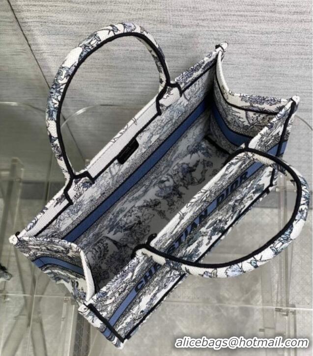 Well Crafted Dior Medium Book Tote Bag in Latte White Embroidery with Blue Multicolor Dior Chardons Motif D7066 2025