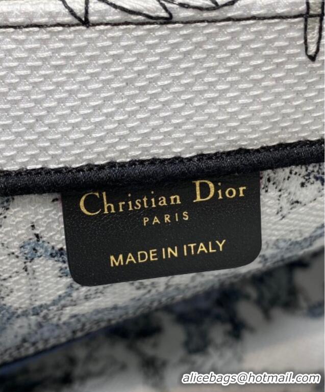 Well Crafted Dior Medium Book Tote Bag in Latte White Embroidery with Blue Multicolor Dior Chardons Motif D7066 2025