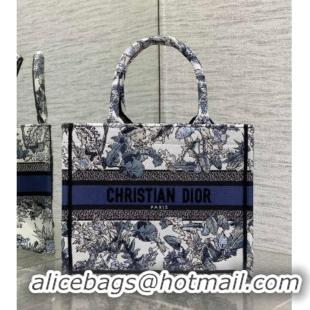 Top Grade Dior Small Book Tote Bag in Latte White Embroidery with Blue Multicolor Dior Chardons Motif D7067 2025