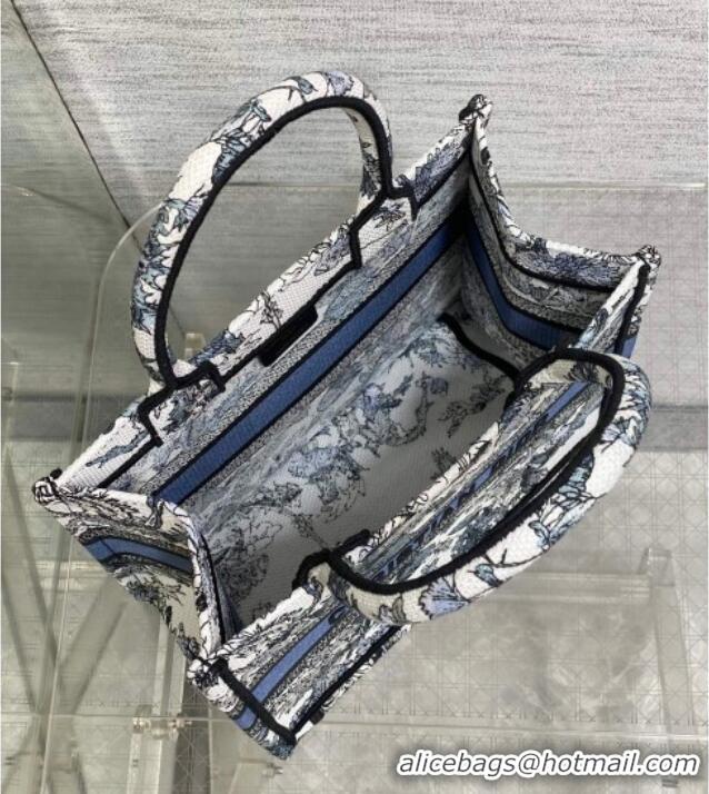 Top Grade Dior Small Book Tote Bag in Latte White Embroidery with Blue Multicolor Dior Chardons Motif D7067 2025