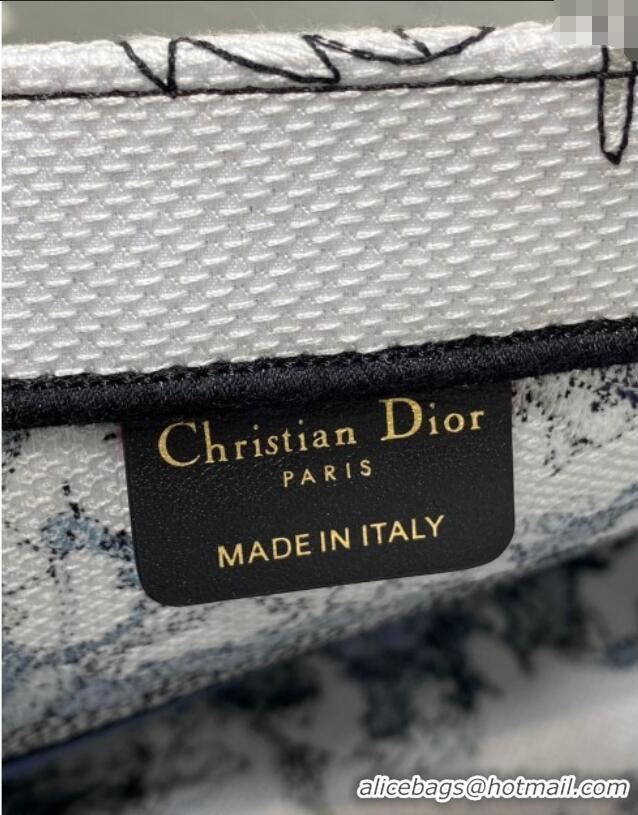 Top Grade Dior Small Book Tote Bag in Latte White Embroidery with Blue Multicolor Dior Chardons Motif D7067 2025
