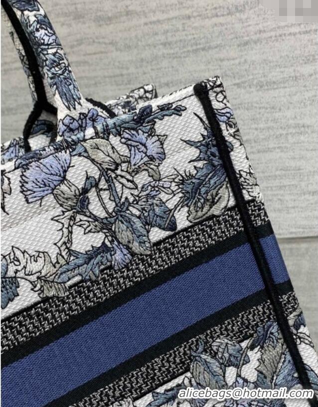 Top Grade Dior Small Book Tote Bag in Latte White Embroidery with Blue Multicolor Dior Chardons Motif D7067 2025
