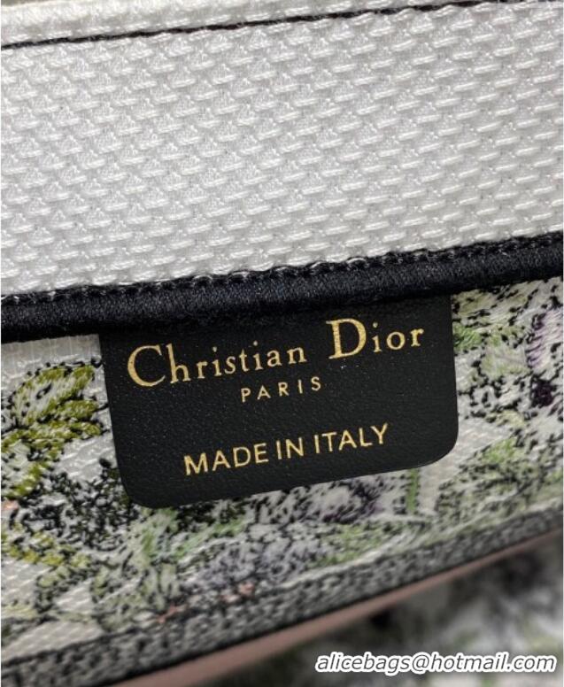 Pretty Style Dior Medium Book Tote Bag in Latte White Embroidery with Pink Multicolor D-Floral Embroidery D7066 2025