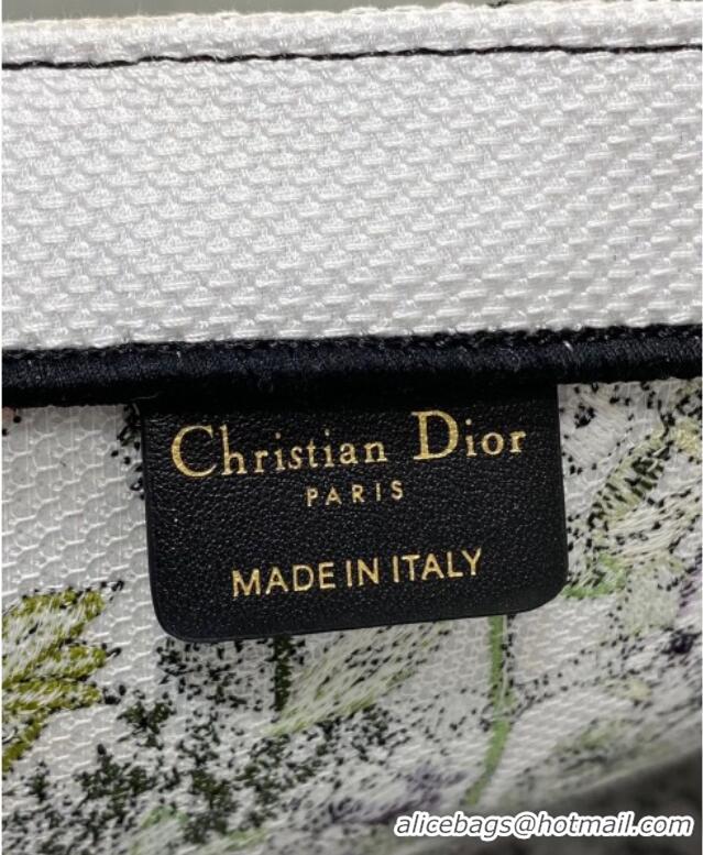 Super Quality Dior Large Book Tote Bag in Latte White Embroidery with Pink Multicolor D-Floral Embroidery D7065 2025