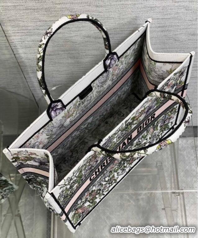 Super Quality Dior Large Book Tote Bag in Latte White Embroidery with Pink Multicolor D-Floral Embroidery D7065 2025
