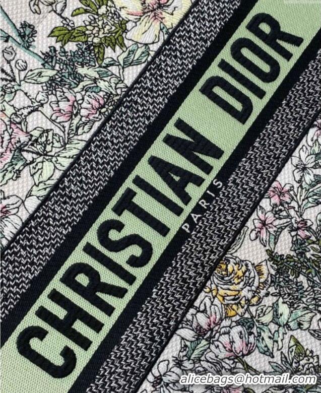 Pretty Style Dior Medium Book Tote Bag in Latte White Embroidery with Green Multicolor D-Floral Embroidery D7066 2025