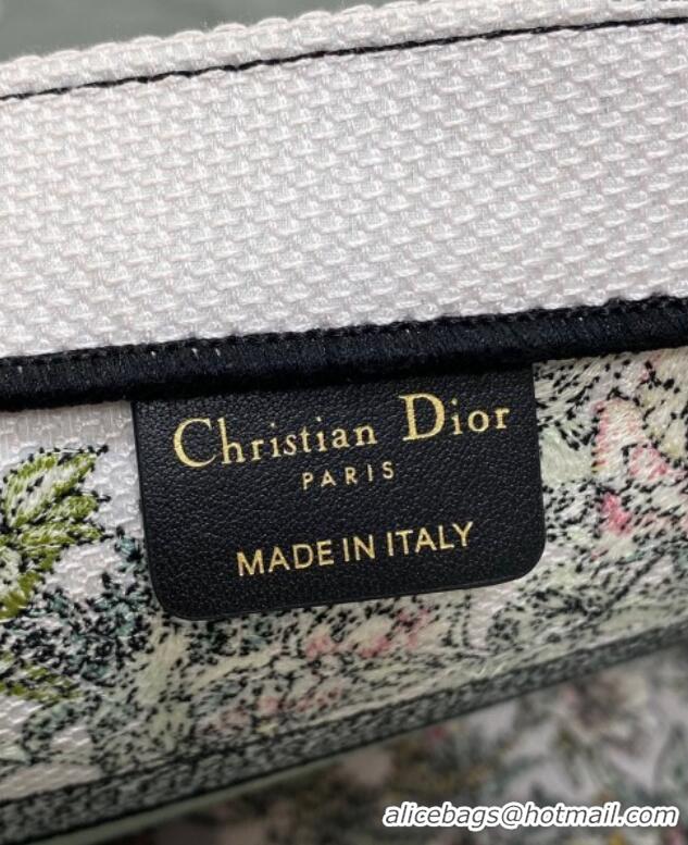 Pretty Style Dior Medium Book Tote Bag in Latte White Embroidery with Green Multicolor D-Floral Embroidery D7066 2025