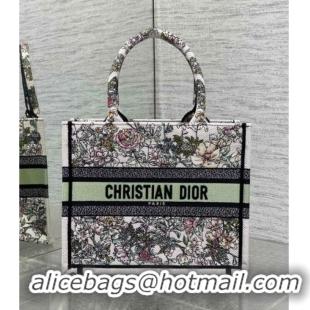 Shop Fashion Dior Small Book Tote Bag in Latte White Embroidery with Green Multicolor D-Floral Embroidery D7067 2025