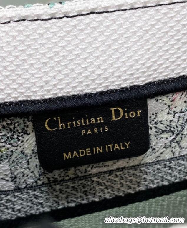Shop Fashion Dior Small Book Tote Bag in Latte White Embroidery with Green Multicolor D-Floral Embroidery D7067 2025