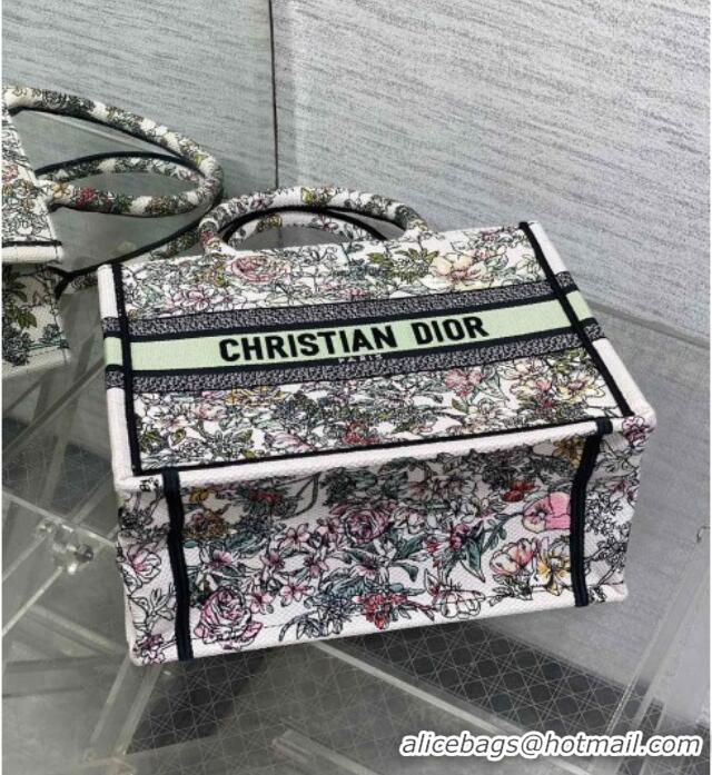 Shop Fashion Dior Small Book Tote Bag in Latte White Embroidery with Green Multicolor D-Floral Embroidery D7067 2025