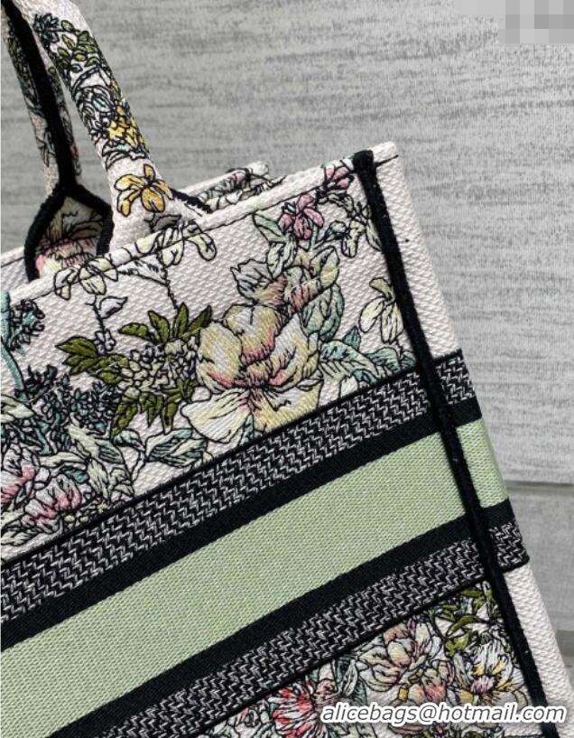 Shop Fashion Dior Small Book Tote Bag in Latte White Embroidery with Green Multicolor D-Floral Embroidery D7067 2025