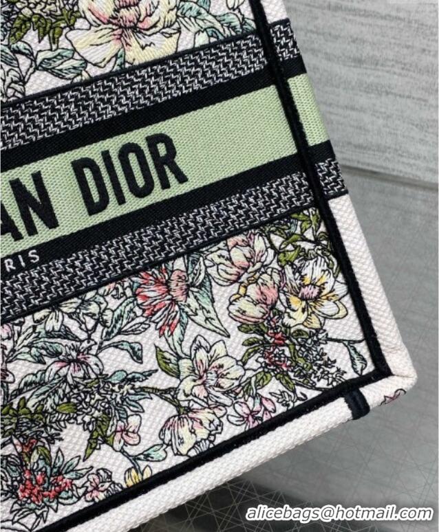 Shop Fashion Dior Small Book Tote Bag in Latte White Embroidery with Green Multicolor D-Floral Embroidery D7067 2025