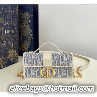 Grade Quality Dior Miss Montaigne Chain Mini Bag in Blue Oblique Chambray with Raffia Effect and White Calfskin D7078 20