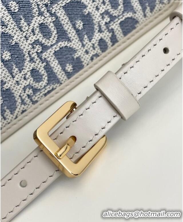 Grade Quality Dior Miss Montaigne Chain Mini Bag in Blue Oblique Chambray with Raffia Effect and White Calfskin D7078 20
