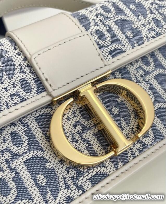 Grade Quality Dior Miss Montaigne Chain Mini Bag in Blue Oblique Chambray with Raffia Effect and White Calfskin D7078 20