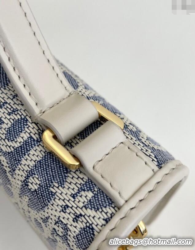 Grade Quality Dior Miss Montaigne Chain Mini Bag in Blue Oblique Chambray with Raffia Effect and White Calfskin D7078 20