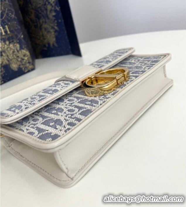 Grade Quality Dior Miss Montaigne Chain Mini Bag in Blue Oblique Chambray with Raffia Effect and White Calfskin D7078 20