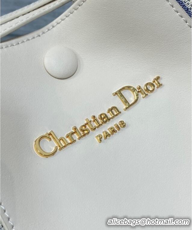 Best Price Dior Small Signature Bucket Bag in Blue Dior Oblique Chambray with Raffia Effect and White Calfskin D7075 202
