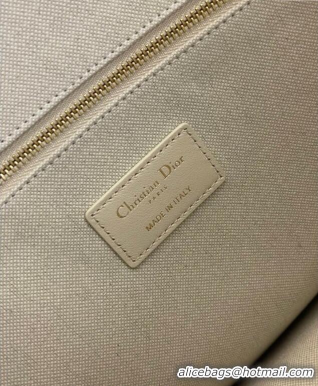 Best Grade Dior Medium Book Tote Bag in Blue Dior Oblique Chambray Embroidery and Latte White Calfskin D7076 2025