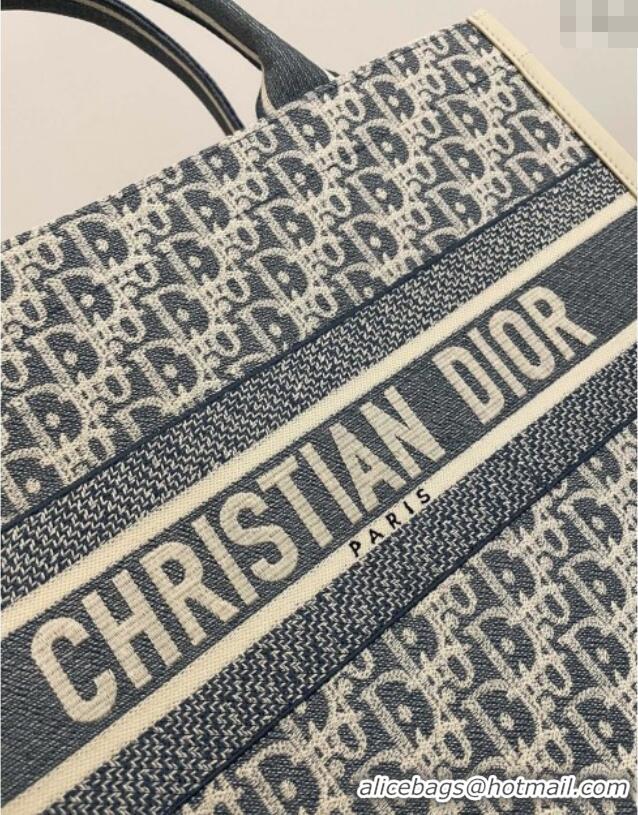 Best Grade Dior Medium Book Tote Bag in Blue Dior Oblique Chambray Embroidery and Latte White Calfskin D7076 2025