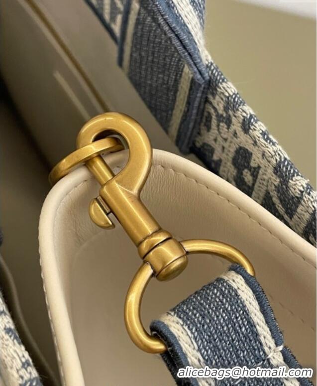 Best Grade Dior Medium Book Tote Bag in Blue Dior Oblique Chambray Embroidery and Latte White Calfskin D7076 2025